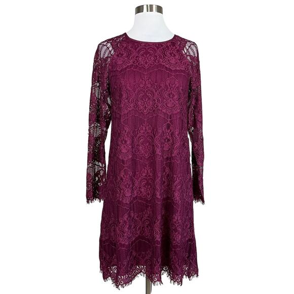 Adrianna Papell Dresses & Skirts - Adrianna Papell Women Cocktail Dress Size 12 Red Scallop Lace Long Sleeve Shift
